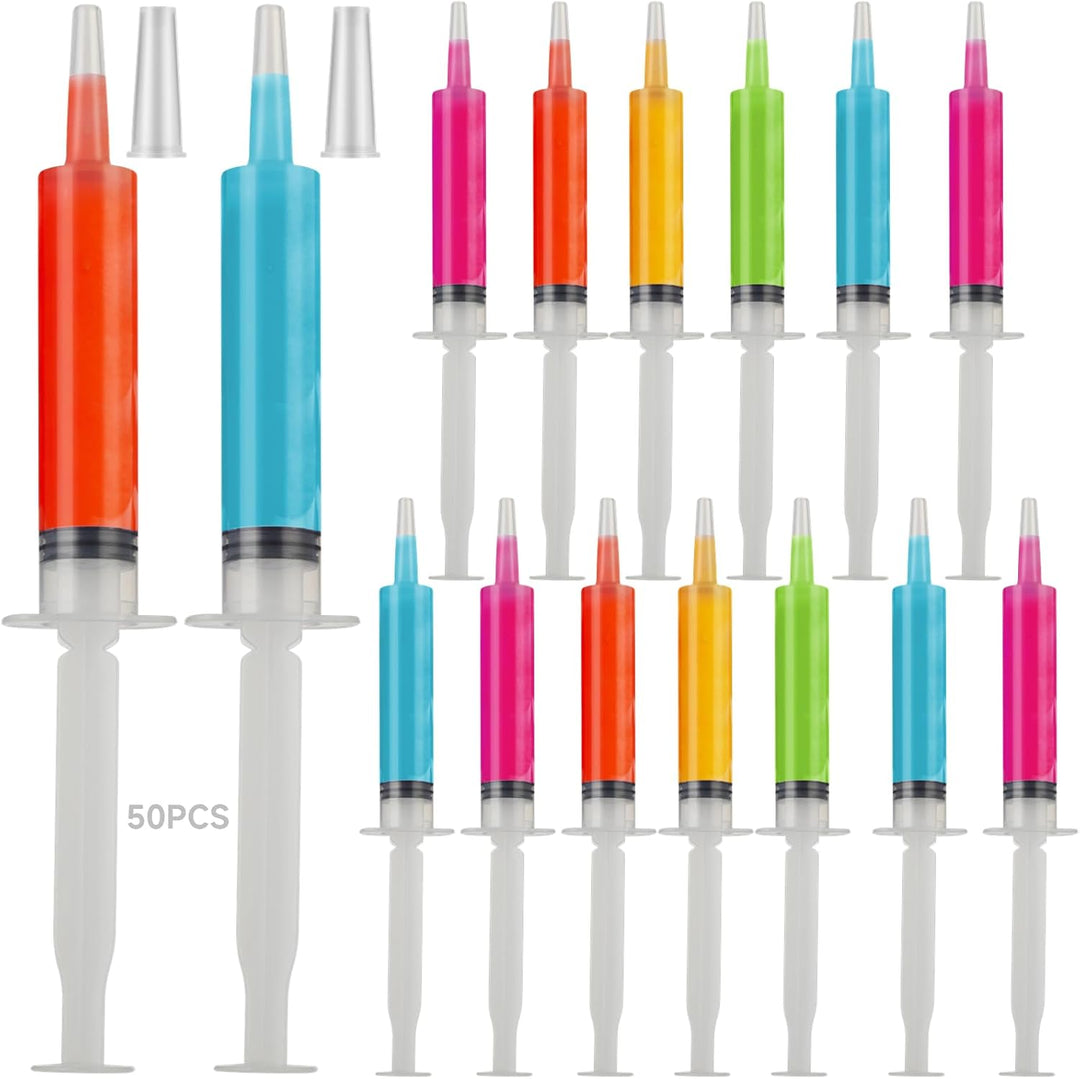 50 Stück Jelly Shot - 20ml Spritzen mit Tip Cap Wiederverwendbare Plastikspritzen für Flüssigkeiten,