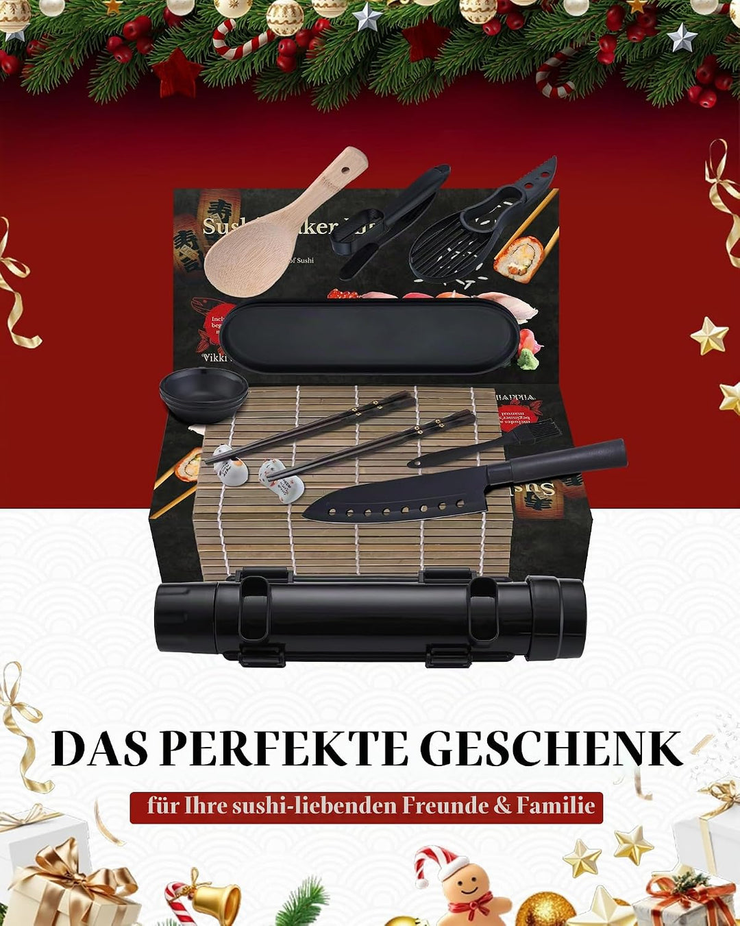 Sushi Maker Set, Sushi Set für Anfänger, Komplett Kit zum Selber Machen mit Sushi Bazooka, Bambus Ro