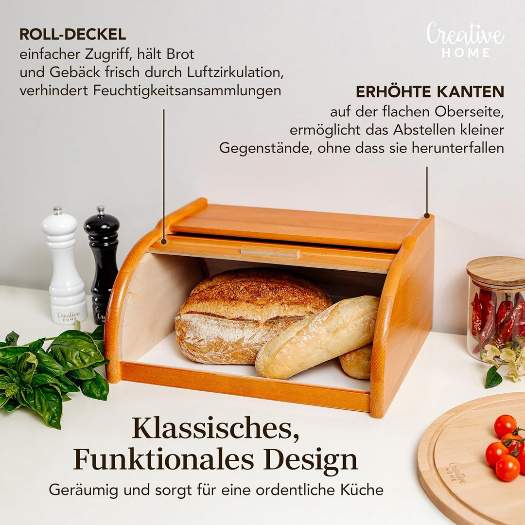 Creative Home Erle Brotkasten Holz | 38 x 28,5 x 17,5cm (+/-1cm) | Perfekte BrotBox für Brot Brötche