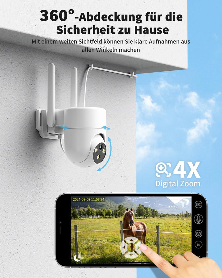 4G LTE Überwachungskamera Aussen mit SIM Karte | 24/7 Aufzeichnung 2K Kamera Ohne WLAN Outdoor mit F