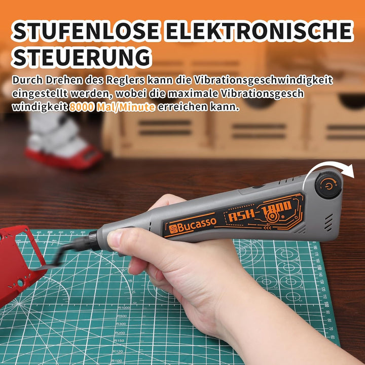 Hubschleifer, variable Drehzahl und USB-Aufladung mit LED-Licht, Stiftschleifer mit 6 Schleifköpfen,