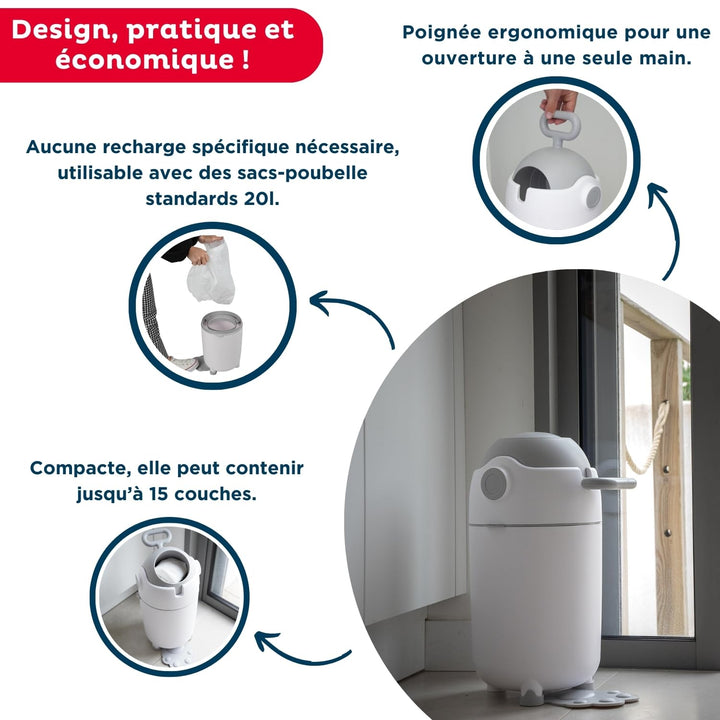 THERMOBABY - Windeleimer ohne Nachfüllung – kompatibel mit Standard-Müllbeuteln mit 20 l – geruchsne