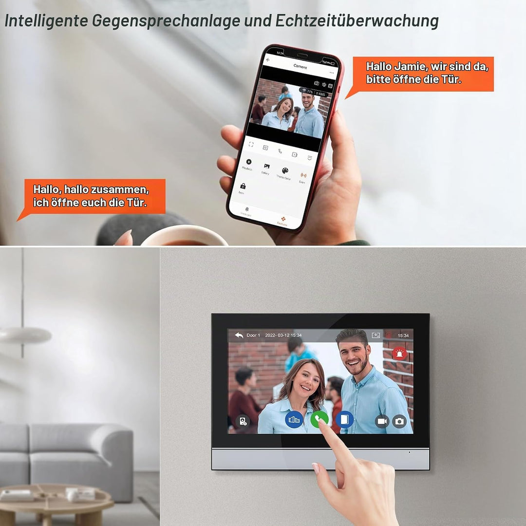 10“ kabelgebundenes Video-Türklingelsystem mit IR-Nachtsicht, Zwei-Wege-Sprechanlage, Fernentriegelu