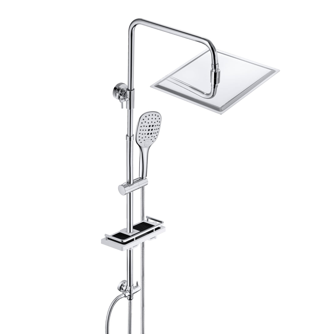 JOHO Edelstahl Regendusche Duschsystem Duschset Duschstange mit Ablage Chrom(Kopfbrause 25x25cm) 252