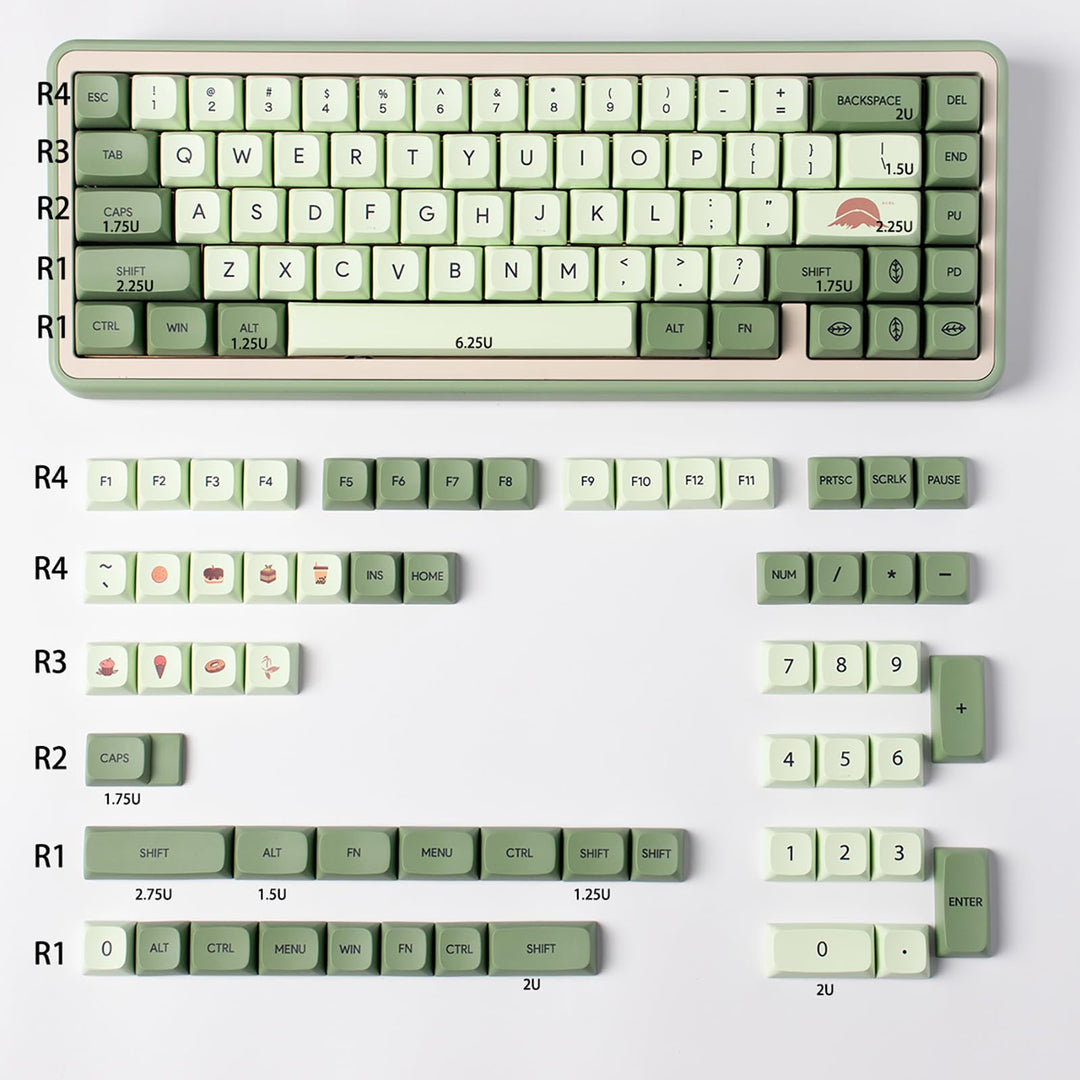 Matcha Keycaps 124 Tasten XDA Profil PBT Tastenkappen Set Fit für 60% 65% 95% Mechanische Tastatur C