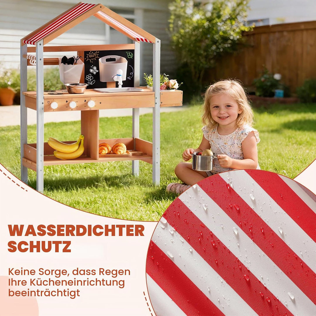 ROBOTIME Mud Kitchen Outdoor Spielset für Kinder, Spielküche mit abnehmbarem Pflanzkasten, Spüle, He