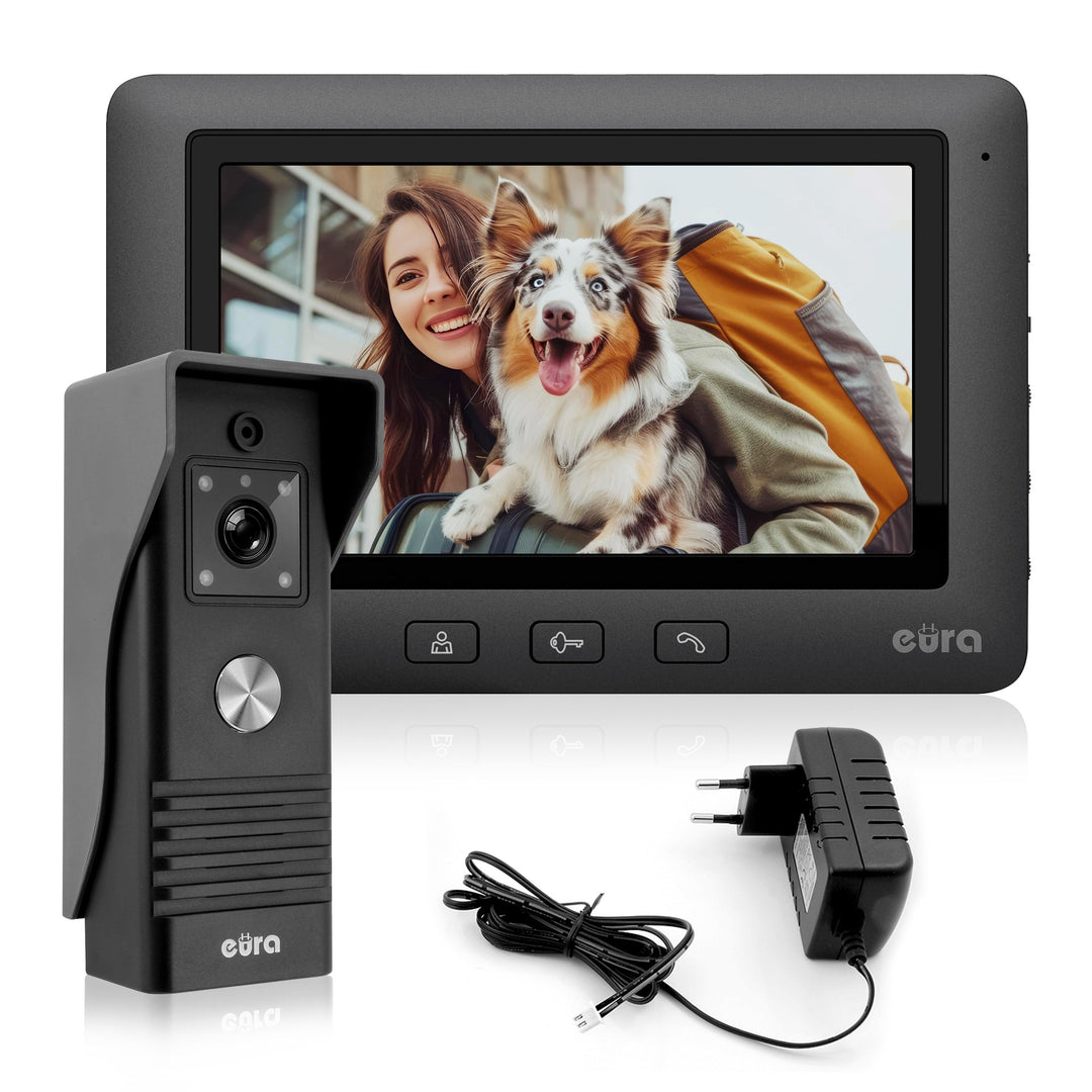 Eura VDP-45A3 Alpha Video-Türsprechanlage Gegensprechanlage 4 Draht, 7-Zoll-Farbmonitor, Schwarz, 1