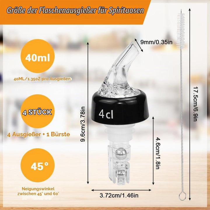 4 Stück Flaschenausgiesser Spirituosen 4cl Dosierer für Flaschen, Ausgiesser für Spirituosen 4cl mit