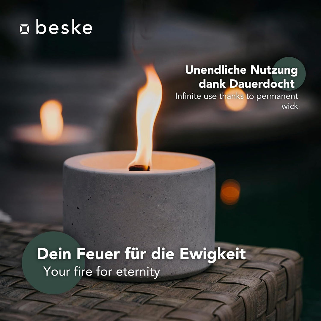 Betonfeuer® - DAS ORIGINAL | Modell 'Solo' | ⌀14 cm mit Dauerdocht | Premium Kerzenfresser Made in G