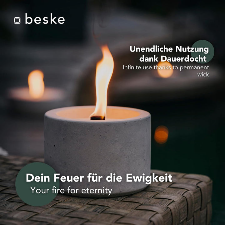 Betonfeuer® - DAS ORIGINAL | Modell 'Solo' | ⌀14 cm mit Dauerdocht | Premium Kerzenfresser Made in G