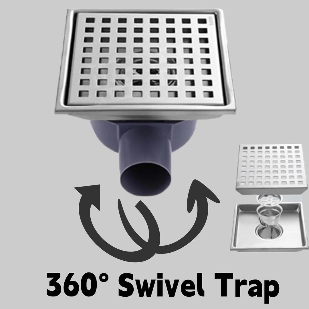 Duschrinne Quadratisch Edelstahl Bodenablauf mit 360° Siphon Geruchsstop, 2 in1 Befliesbar Ablaufrin