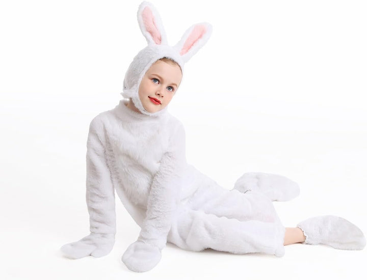 Kinder-Osterhasen-Kostüm, weisser Hase, Tier, Plüsch-Set, Einteiler für Kinder, Weihnachten, Hallowe