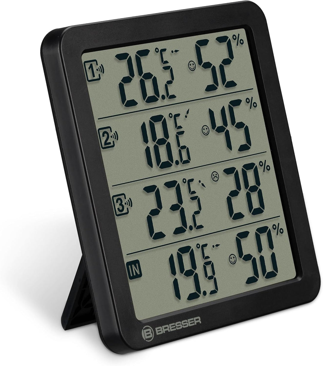 Bresser Quadro NV Thermo-Hygrometer mit 4 Messpunkten, integrierter Sensor und 3 Funksensoren, Smile