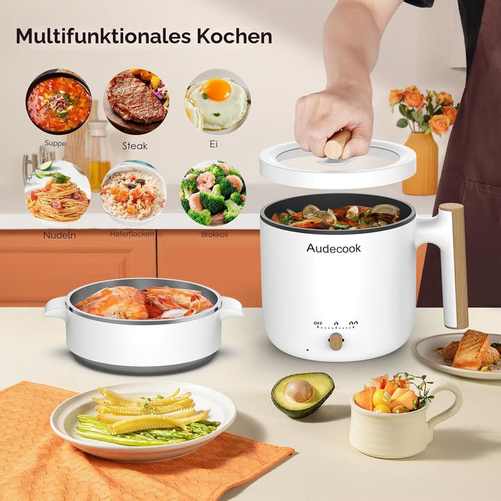 Audecook Elektrischer Dampfkocher, tragbarer Mini-Reisekocher, 1,8 l, multifunktionale antihaftbesch