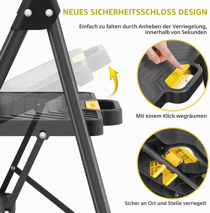 KINGRACK Trittleiter 2 Stufen Klappbar, bis 360 kg belastbar, Klapptritt mit Breiten Anti-Rutsch-Stu