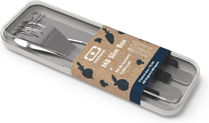 MONBENTO - Besteck zum Mitnehmen mit Etui MB Slim Box Onyx - Tragbares Besteck mit 3 Teilen Messer,