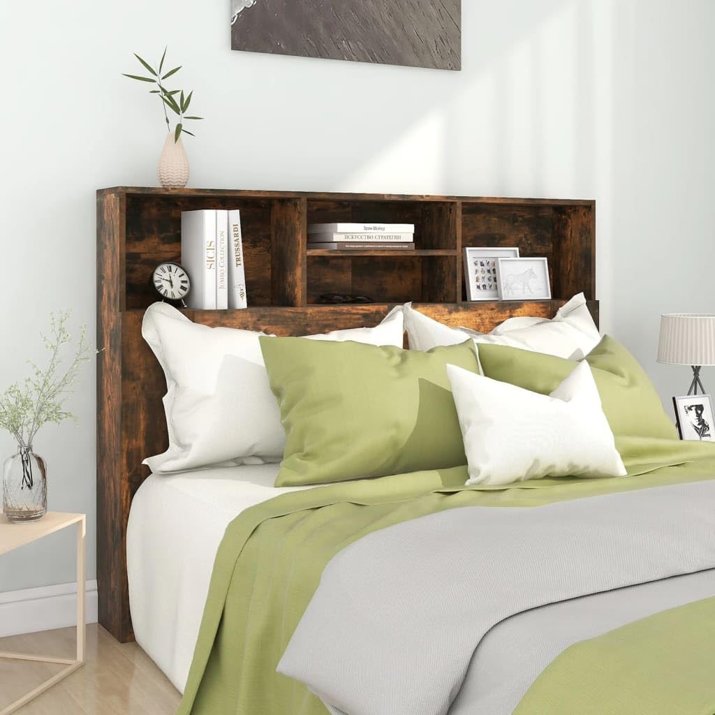 VidaXL Kopfteil mit Ablagen und Regal - Wand-Kopfteil Bücherregal Betthaupt für Schlafzimmer - Räuch