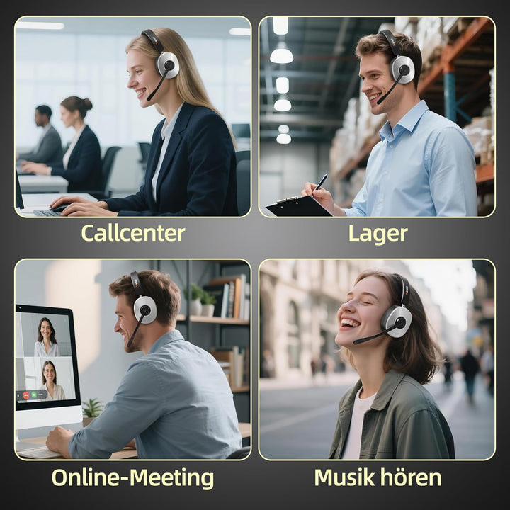 Wantek Kabelloses Headset mit Mikrofon, Bluetooth Headset mit Ladestation, Wireless Kabelloses Headp
