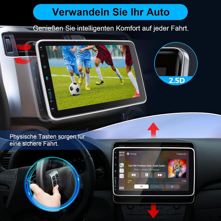 10 Zoll 1 Din Car Radio Android Autoradio mit Bildschirm 8-Kern DAB+ Wireless Android Auto & Apple C