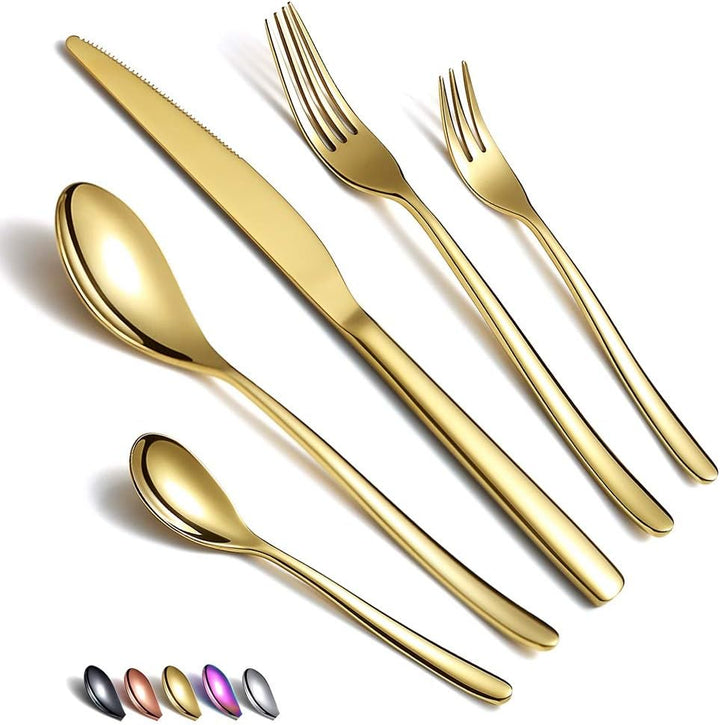 HOMQUEN 30 Stück Gold Besteck Set, Gold Besteckset aus Edelstahl, Gold Titanbeschichtung, Utensilien