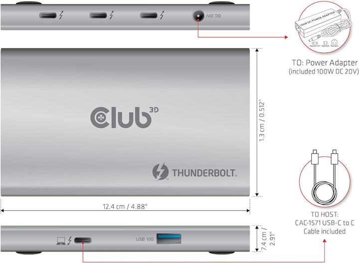 Club 3D CSV-1580 Certified Thunderbolt 4 Portable 5-in-1 Hub with Smart Power, CSV-1580