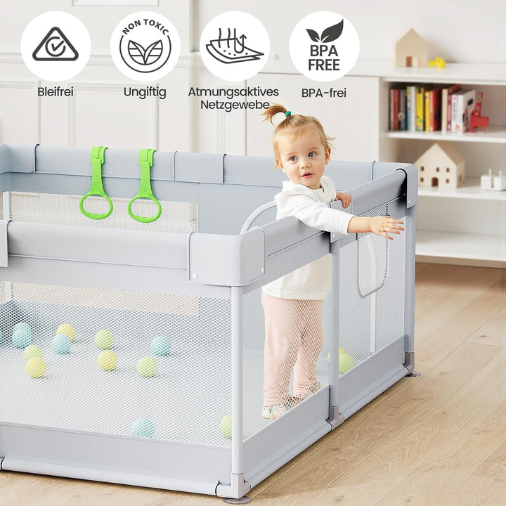 Laufstall Baby 120x120 cm Klein Baby Laufgitter, Stabiler Kinder Laufstall mit Saugnäpfen für Wohnun