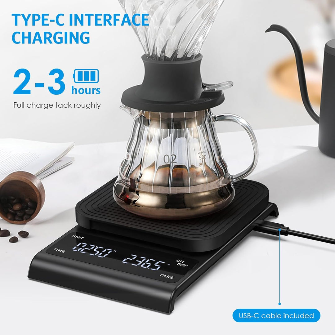 Brifit Kaffeewaage mit Timer, Espresso Waage 3kg/0.1g, Hochpräzise Feinwaage, USB Wiederaufladbare K