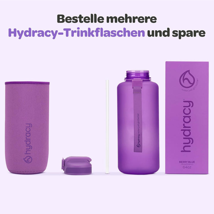 Hydracy Trinkflasche mit Strohhalm und Zeitmarkierung - 2L Wasserflasche - BPA-freie Trinkflasche -