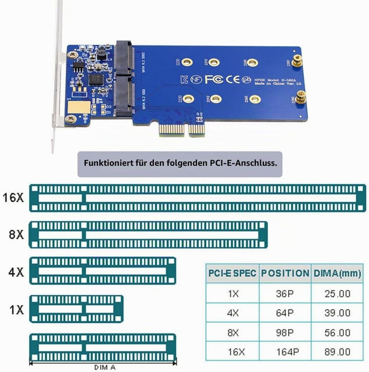 chenyang SATA SSD auf PCI-E x1 Adapter,Dual SATA NGFF Key B+M SSD auf PCI-E x1 Motherboard Adapter J