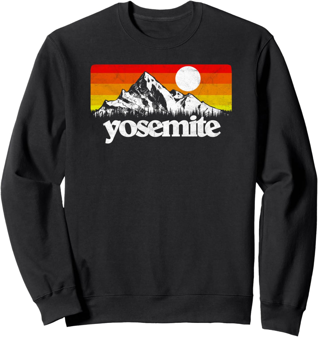 Vintage Yosemite National Park Retro Mountains & Sun Graphic Sweatshirt