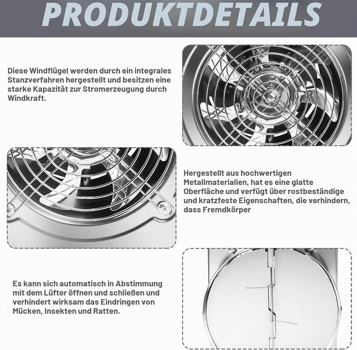 Abluftventilator 150mm Badlüfter Leiser 525m³/h,mit Rücklaufklappe Leistungsstarke Metall Wandventil