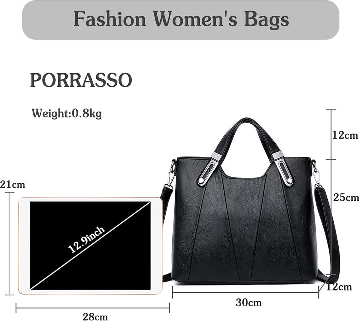 PORRASSO Mode Schultertasche Damen Handtasche Frauen Umhängetasche PU Leder Wasserdicht Henkeltasche