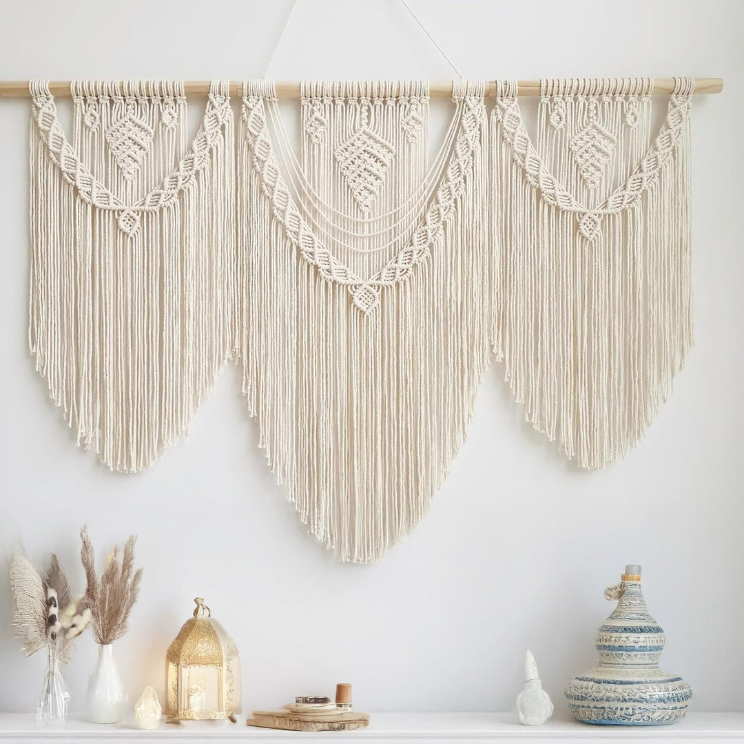Hibisaws Makramee 110cm (W) x 82cm (H) Wandteppich Boho, Grosse, Handgewebt, Schlafzimmer Wanddeko ，