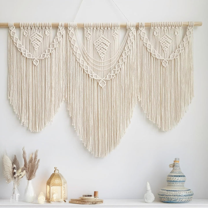 Hibisaws Makramee 110cm (W) x 82cm (H) Wandteppich Boho, Grosse, Handgewebt, Schlafzimmer Wanddeko ，