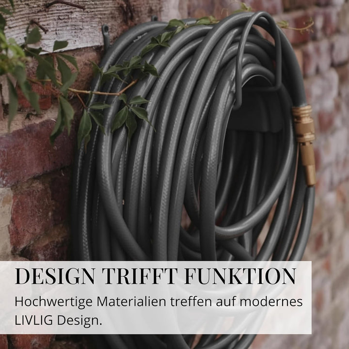 Livlig53 Gartenschlauch Halterung für 1/2 Zoll Schläuche bis 30m aus verzinktem Stahl, Wandhalterung