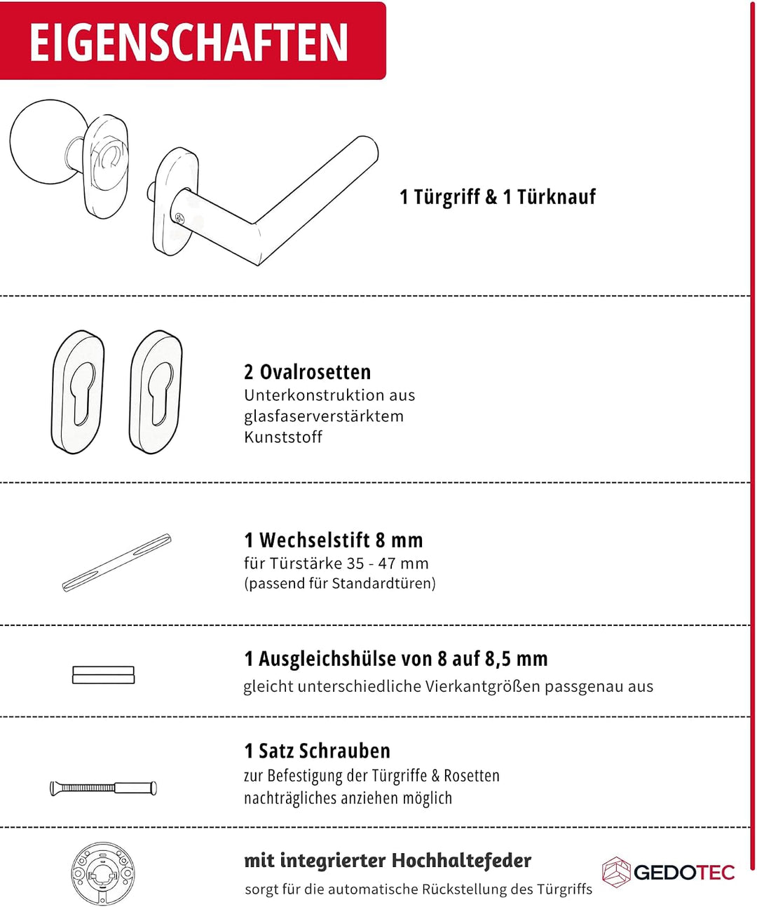 Gedotec Türgriff Zimmertür Wechselgarnitur Gartentor Türbeschlag Edelstahl L-Form auf Ovalrosette |