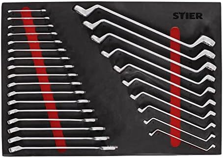 STIER Ringmaul- & Doppelringschlüsselsatz, 27-teilig, in Weichschaumeinlage, als Einlage Werkstattwa