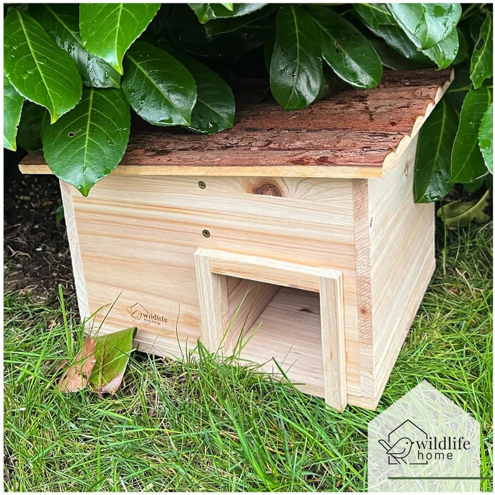 wildlife home Igelhaus Winterfest aus Holz mit Boden & wetterfestem Rindendach I Igelfutterhaus I Ka