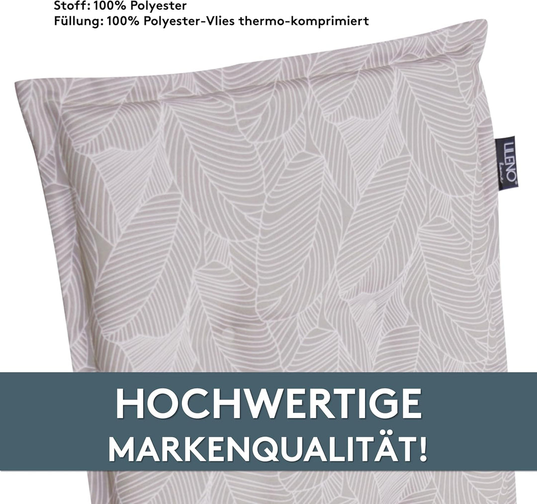 LILENO HOME Gartenstuhl Auflagen als [2er Set - Hochlehner] in Blätter Grau - Bequeme Liegen als Sit