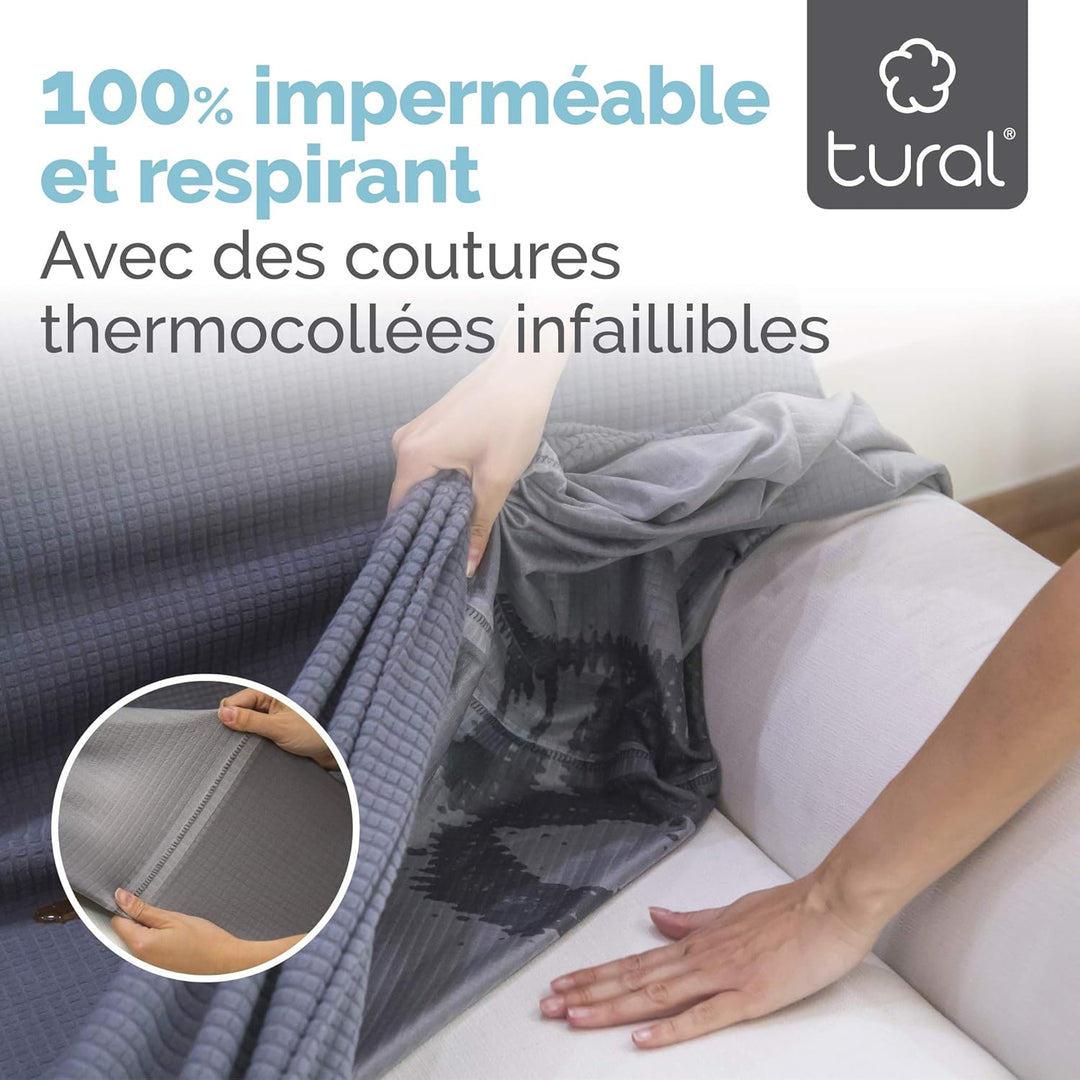 Tural - Sofabezug 100% wasserdicht und elastisch, grau | 1 Sitzer (70cm – 100cm) Venezia | Sofabezug