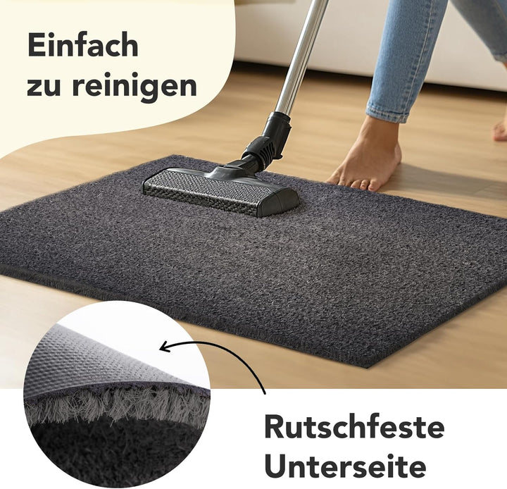 Floordirekt Fussmatte für Innen und Aussen, 80x100 cm Grau, Türmatte aus Kokos, Schmutzfangmatte für