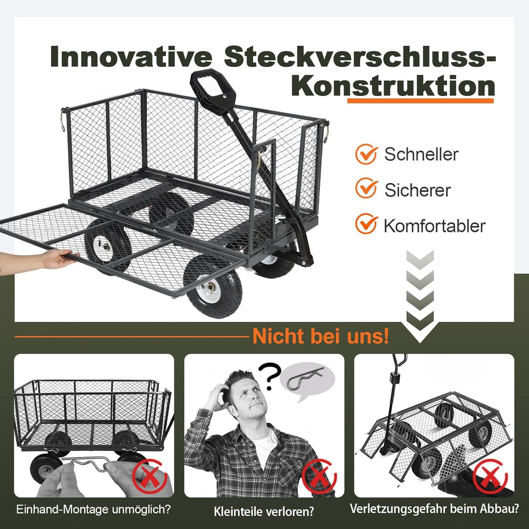 Sekey Bollerwagen Gartenwagen 550KG Belastbar, Transportwagen Transportkarre Gerätewagen mit Patenti