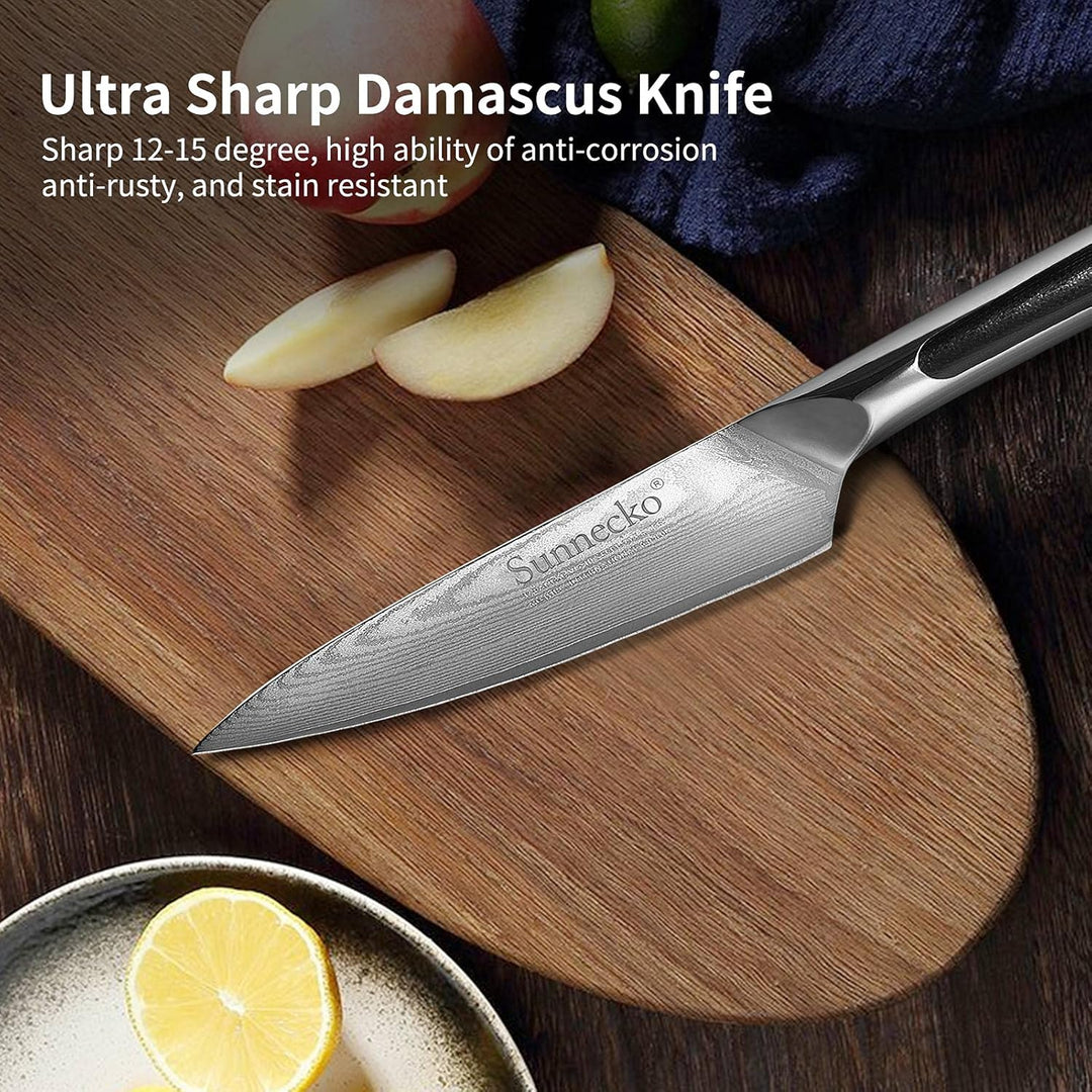 Sunnecko Schälmesser Damast 9cm Damastmesser Gemüsemesser Obstmesser Allzweckmesser - Japanischer Da
