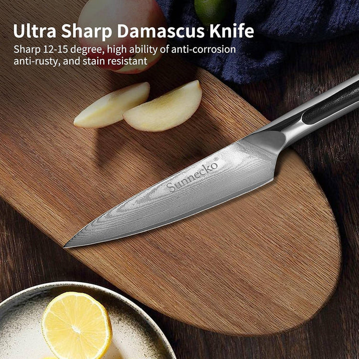 Sunnecko Schälmesser Damast 9cm Damastmesser Gemüsemesser Obstmesser Allzweckmesser - Japanischer Da