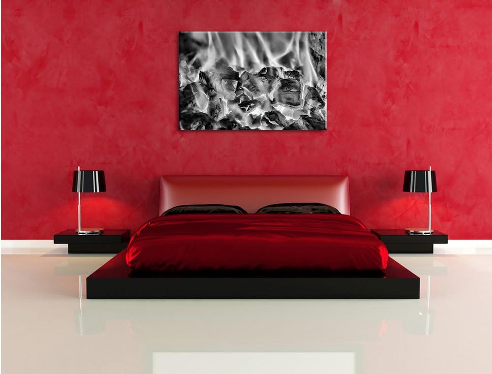 Pixxprint Holzkohle Feuer / 100x70cm Leinwandbild bespannt auf Holzrahmen/Wandbild Kunstdruck Dekora