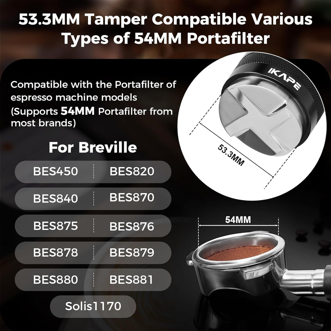 IKAPE Coffee Products, 53mm Kaffeeverteiler & Handstampfer, Espresso-Verteiler mit Einstellbarer Tie