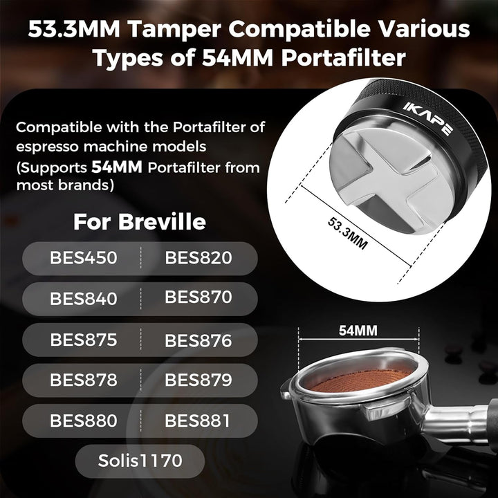 IKAPE Coffee Products, 53mm Kaffeeverteiler & Handstampfer, Espresso-Verteiler mit Einstellbarer Tie