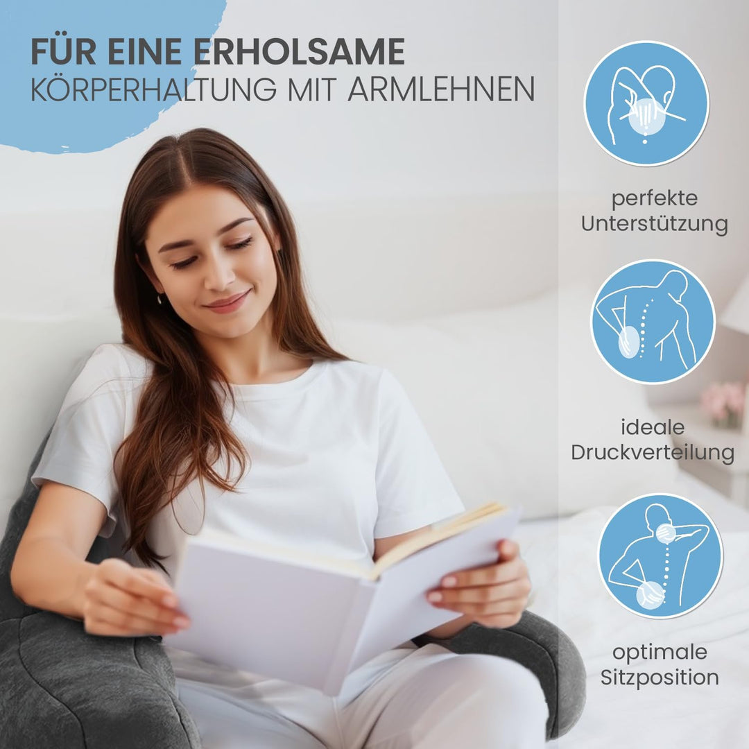 maxVitalis Rückenkissen, Lesekissen für Bett und Sofa mit Armlehnen – Ideal als Rückenstütze für meh