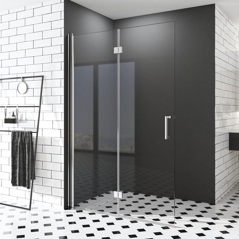 Walk in Duschwand, 120x195 cm Falttür Dusche Duschtrennwand 180° Duschwand 6mm ESG-Sicherheitsglas N