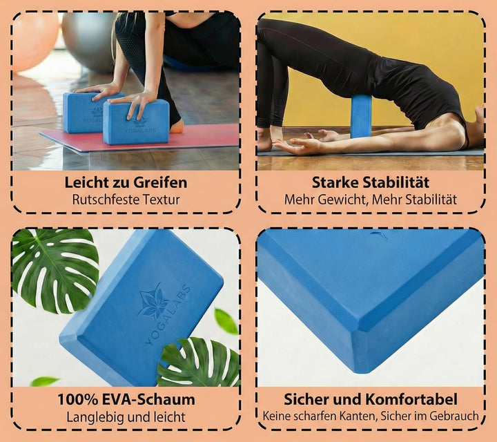 Yogablock aus EVA Schaum – Rutschfester Yoga Block 23 x 15 x 7,5 cm – Stabiler Pilates Block für Yog